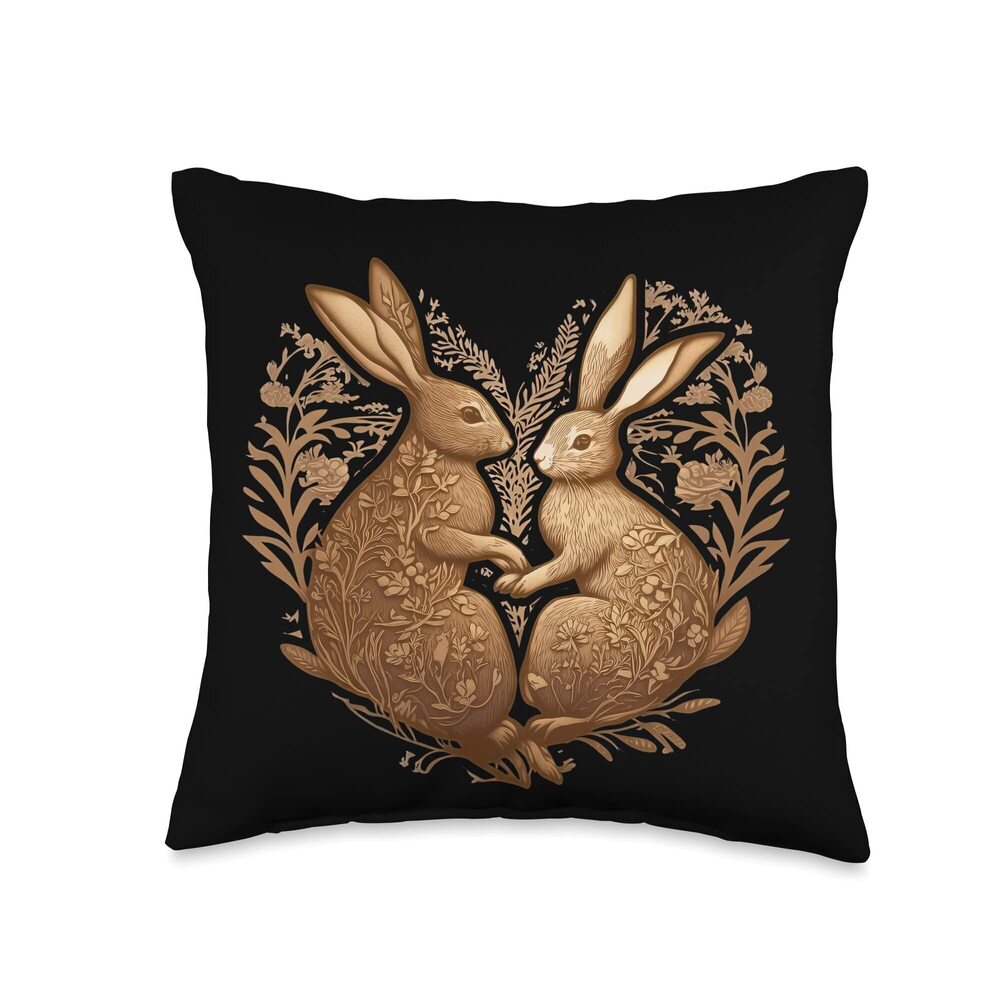 7432 Cute Cottagecore Floral Rabbit Aesthetic Girls Graphic Throw Pillow
